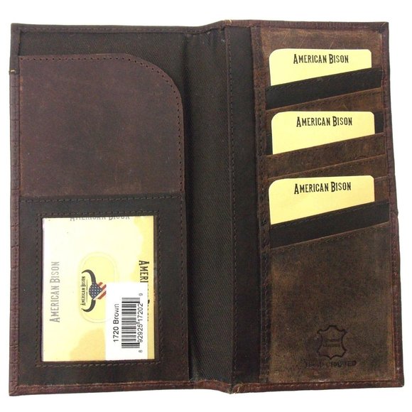 American Bison Rodeo Leather Wallet Crocodile Print Cutout Brown Checkbook Cover - Picture 3 of 3